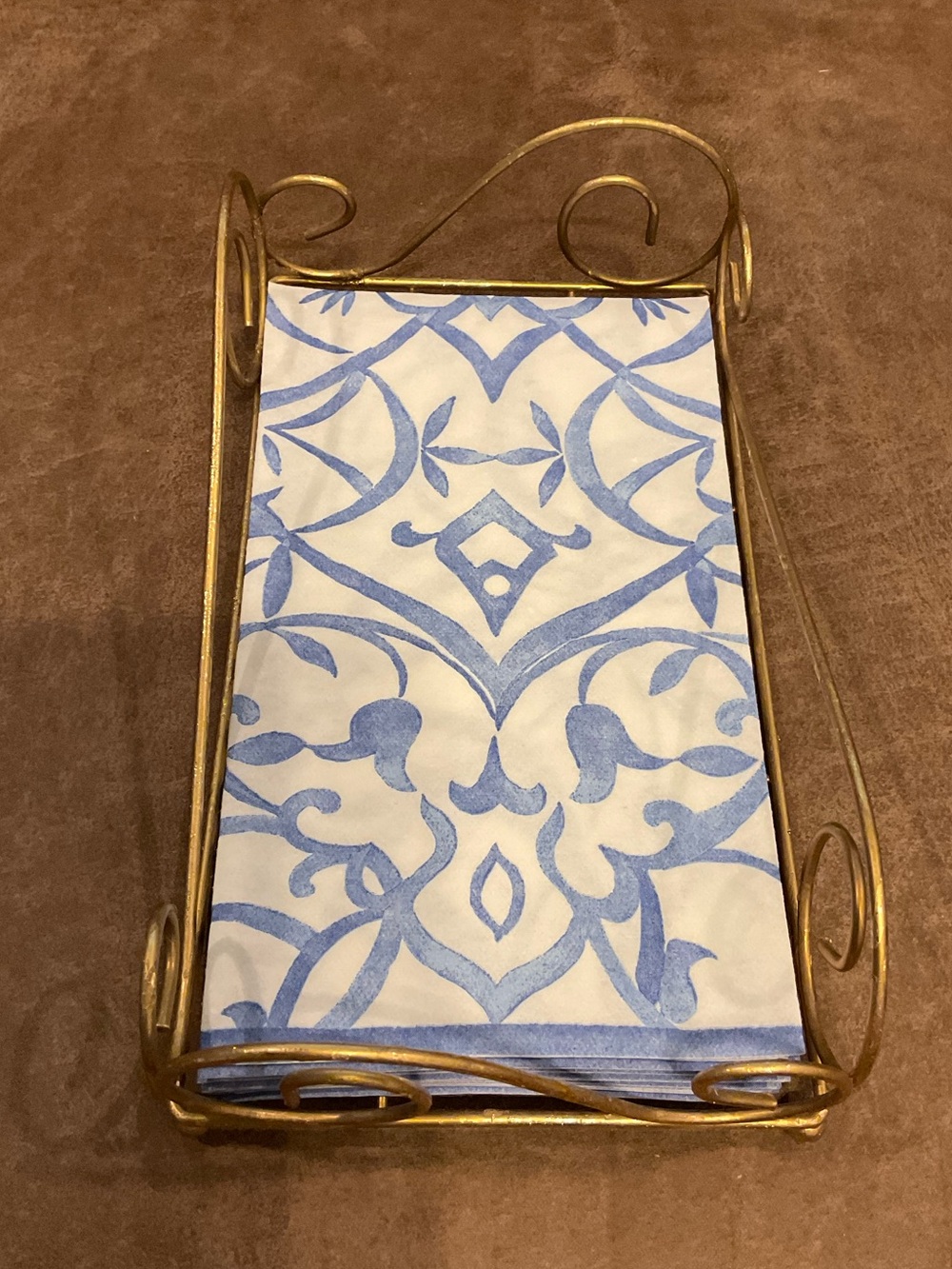 Vintage Brass Colored Napkin Holder with Napkins